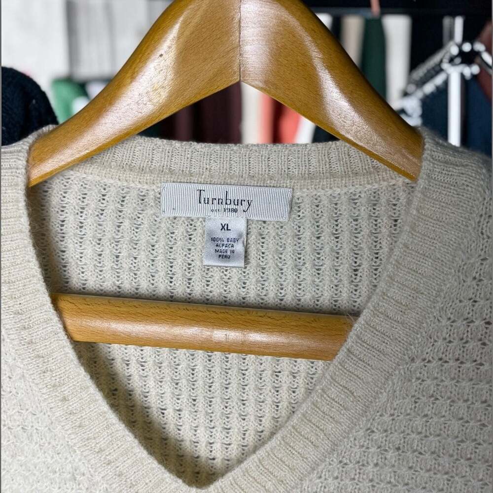 Turnbury 100% Baby Alpaca Wool V-Neck Textured Knit Sweater Men's XL